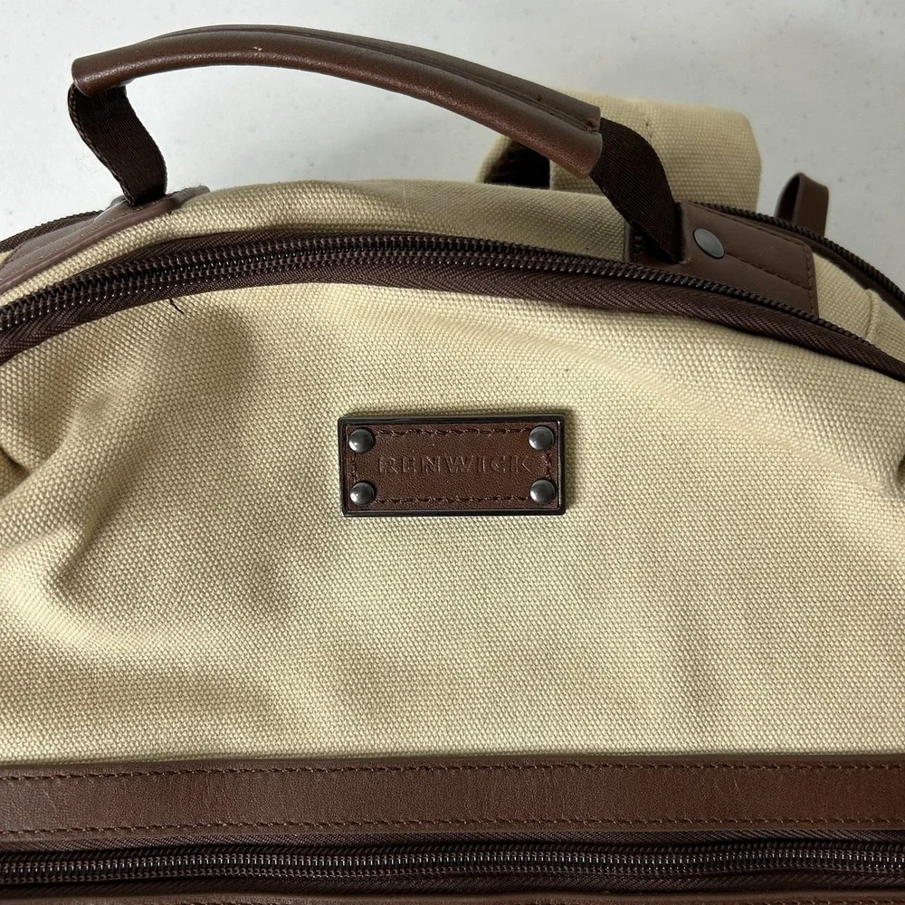Renwick Backpack Canvas Leather Trim RFID Blocker Laptop Pocket Padded Beige 15